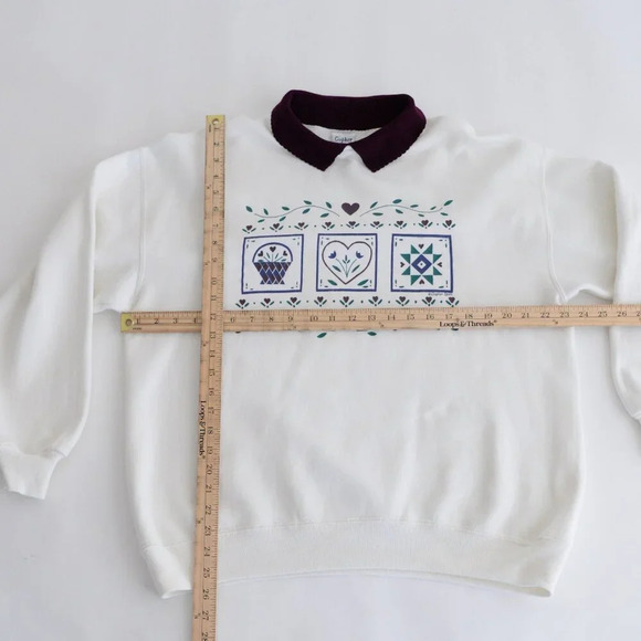 Vintage Gopher Sport White Puff  Print Floral Heart Purple Collared Sweater XL - Picture 4 of 11